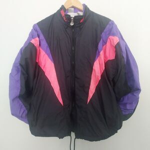 ASICS Windbreaker Jacket Large Gor-tex Colorblock Purple Black Pink Retro
